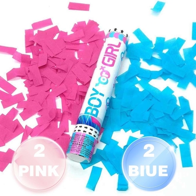 Festa di rivelazione di genere Confetti cannone biodegradabile aria compressa Popper in blu e rosa