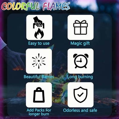 I pacchetti di cambio colore del fuoco creano uno spettacolo colorato per i vostri falò