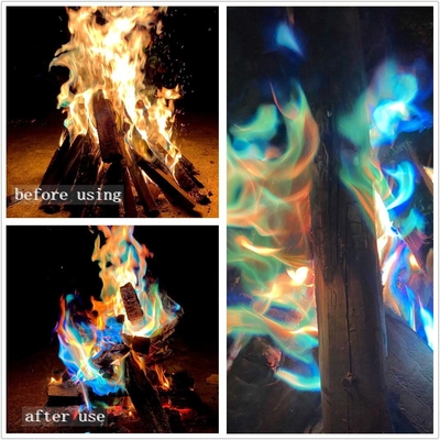 10g/25g Fuoco colorato Fiamme Polvere Fuoco di campeggio Fuoco di campeggio pirotecnica Fiamme Trick Per campeggio all'aperto Picnic