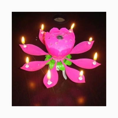 Fuochi d'artificio a forma di fiore multicolore Candele di torta di compleanno che ruotano Candela musicale di torta di compleanno