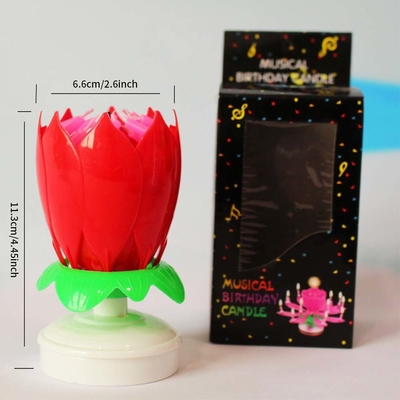 Fuochi d'artificio a forma di fiore multicolore Candele di torta di compleanno che ruotano Candela musicale di torta di compleanno