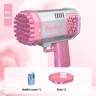 Pistola a bolla razzo 69 buchi macchina a bolle di sapone regalo di Natale pistola a forma soffiatore automatico con giocattoli leggeri per bambini