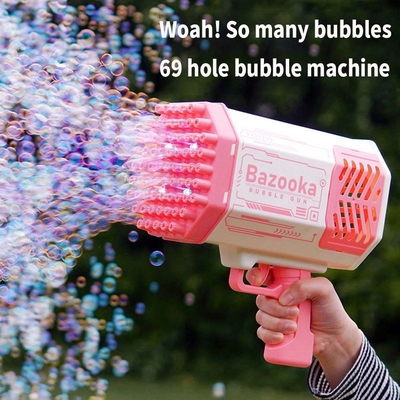 Pistola a bolla razzo 69 buchi macchina a bolle di sapone regalo di Natale pistola a forma soffiatore automatico con giocattoli leggeri per bambini