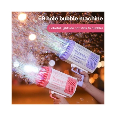 Pistola a bolla razzo 69 buchi macchina a bolle di sapone regalo di Natale pistola a forma soffiatore automatico con giocattoli leggeri per bambini