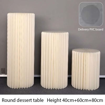 Tavolo da dessert pieghevole acrilico cilindrico in forma personalizzata per il ripiegamento di carta Occasione Decorazione di festa di matrimonio di compleanno